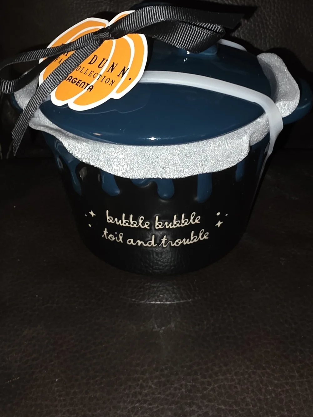 Rae Dunn Teal and Black Cauldron Pot